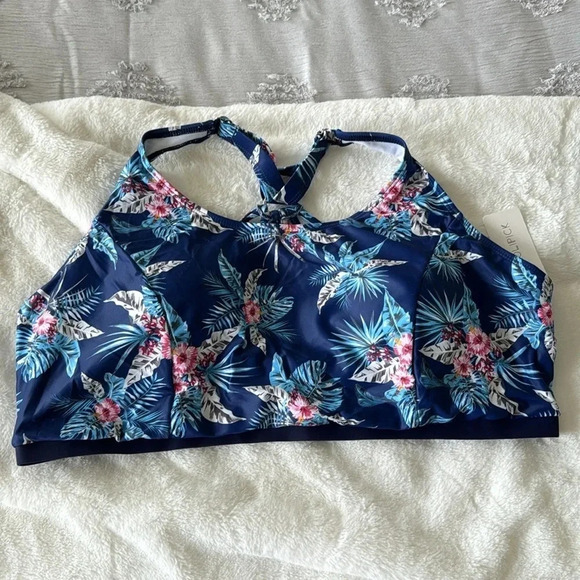 Holpick blue tropical floral print top and swim shorts bathing suit size 22W NWT - Picture 3 of 9